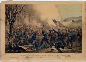 Battaglia di Mill Spring, Ky. 19 gennaio 1862, pub. da Currier & Ives, c.1862 da American School
