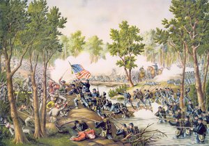 Battaglia di Spottsylvania, maggio 1864, inciso da Kurz & Allison da American School