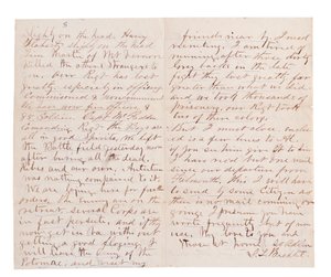 Lettera di resoconto della battaglia di G. L. Brehct (penna e inchiostro su carta) da American School