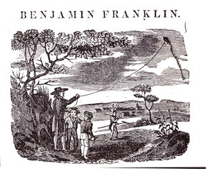 Benjamin Franklin (1706-90) conduce il suo esperimento con l