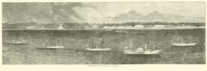 Flotta di blocco al largo di Wilmington, New Inlet, ottobre 1864 da American School