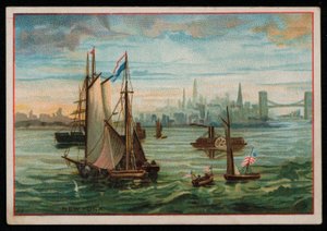 Barche nel porto di New York, cartolina di auguri da American School