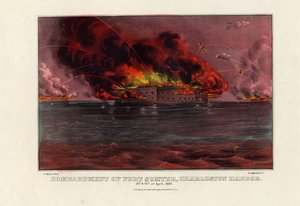 Bombardamento di Fort Sumter, Charleston Harbor, 12 e 13 aprile 1861, pub. da Currier & Ives, c.1861 da American School