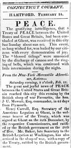Manifesto che annuncia la pace tra gli Stati Uniti e la Gran Bretagna dopo la Guerra del 1812, stampato nel Connecticut Courant, 1815 da American School