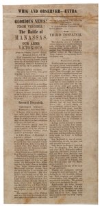 Manifesto che annuncia la Prima Battaglia di Manassas, Whig e Observer Extra, dopo il 22 luglio 1861 da American School