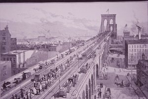 Ponte di Brooklyn subito dopo la cerimonia di apertura, pubblicato il 26 maggio 1883 (incisione) da American School