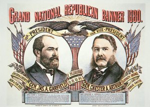 Manifesto elettorale per il candidato presidenziale James A. Garfield (1831-81) e il suo vice, Chester A. Arthur (1829-86) 1880 (litografia a colori)
