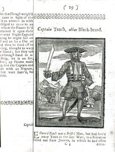Capitano Teach, Alias Barbanera, da Storia e Vite di Tutti i Più Noti Pirati e delle loro Ciurme, Londra, 1725