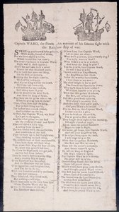 Battaglia del capitano Ward con la nave da guerra Rainbow, broadside stampato 1775 da American School