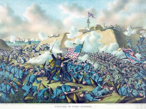 Cattura di Fort Fisher, pub. 1890 (litografia a colori) da American School
