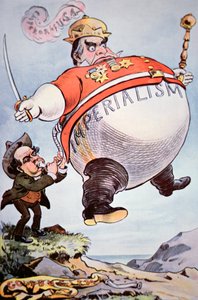 Cartone animato raffigura William Jennings Bryan che gonfia il 