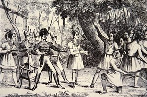Capo Tecumseh (1768-1813) che sfida il Generale Harrison (1773-1841) (incisione) da American School