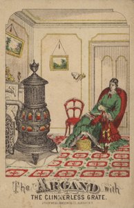 Bambino che legge un libro alla madre vicino alla stufa da American School