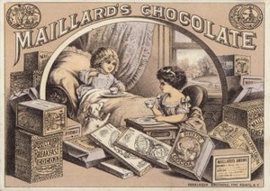 Bambini che bevono cioccolata, pubblicità del cioccolato Maillards