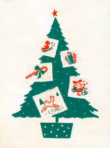 Albero di Natale decorato con cartoline di Natale da American School