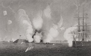 Combattimento tra la CSS Virginia Confederata (sinistra) e la USS Monitor dell