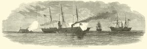 Arieti confederati che ingaggiano la flotta di blocco al largo di Charleston, gennaio 1863 da American School