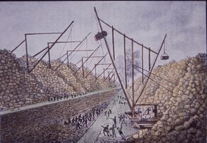 Derrick di costruzione vicino a Lockport, Canale Erie da American School
