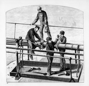 Costruzione del Ponte di Brooklyn, New York da American School