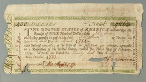 Certificato di prestito continentale numero 4863 firmato dal tesoriere Francis Hopkinson, 26 marzo 1781 da American School