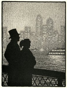 Coppia che guarda lo skyline di Manhattan da American School