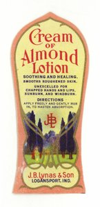 Etichetta Cream of Almond Lotion, J B Lynas & Son da American School
