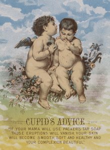 Il consiglio di Cupido, cartolina pubblicitaria americana per il sapone di catrame Packers da American School