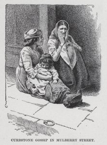 Pettegolezzi sul marciapiede in Mulberry Street (litografia) da American School