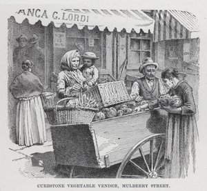 Venditore di verdure sul marciapiede, Mulberry Street (litografia) da American School