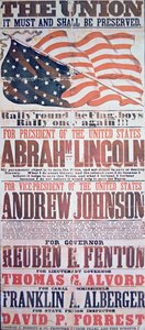 Manifesto della campagna elettorale per Abraham Lincoln (1809-65) come Presidente e Andrew Johnson (1808-75) come Vice Presidente da American School
