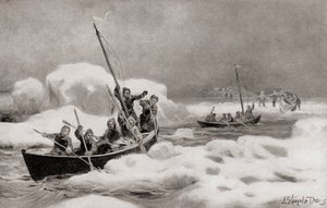 Elisha Kent Kane, leader della Seconda Spedizione Grinnell del 1853, alla ricerca della spedizione perduta del Capitano Sir John Franklin nelle Regioni Artiche, da La Storia del Nostro Paese, pubblicata nel 1905 (litografia) da American School