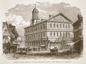 Faneuil Hall, Boston, che Webster chiamò La Culla della Libertà, da un libro pub. 1896
