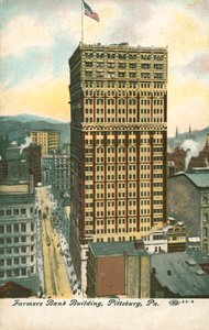 Edificio della Farmers Bank, Pittsburgh, Pennsylvania, USA (litografia a colori) da American School