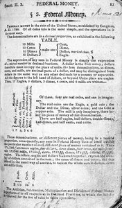 Denaro Federale, pagina da The Scholars Arithmetic 6a Edizione, di Daniel Adams, pubblicata da N.H.Keene, 1810