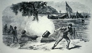 Batteria di mortai federale durante la Guerra Civile Americana (1861-65) da American School