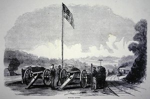 Batteria di sacchi di sabbia federale per proteggere la ferrovia durante la Guerra Civile Americana (1861-65) da American School