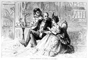 Broker femminili che assicurano un cliente, illustrazione da I tori e gli orsi di New York, di Matthew Hale Smith (1810-79) 1873 da American School