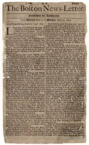Primo numero del Boston News-Letter, 1704 da American School