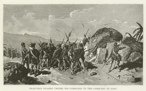 Francisco Pizarro che incita i suoi compagni alla conquista del Perù da American School
