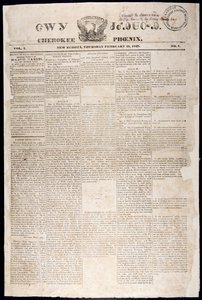 Prima pagina del Cherokee Phoenix, 21 febbraio 1828