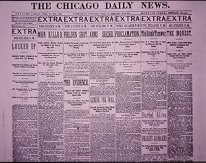 Prima pagina del Chicago Daily News che riporta la rivolta dei lavoratori di Haymarket a Chicago, 5 maggio 1886 da American School