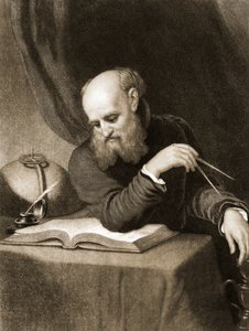 Galileo con bussola e diagrammi, c.1880 (incisione) da American School