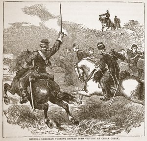 Il Generale Sheridan trasforma la sconfitta in vittoria a Cedar Creek, da un libro pub. 1896 da American School