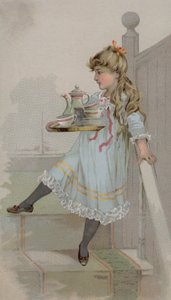 Ragazza che porta una caffettiera su un vassoio da American School