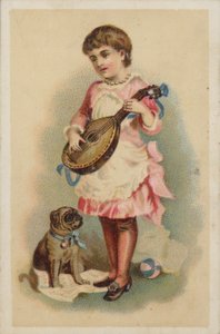 Ragazza che suona il mandolino, con un cane da American School