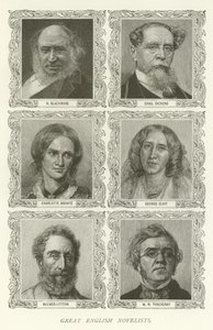 Grandi romanzieri inglesi, R Blackmore, Charles Dickens, Charlotte Bronte, George Eliot, Bulwer-Lytton, W M Thackeray da American School