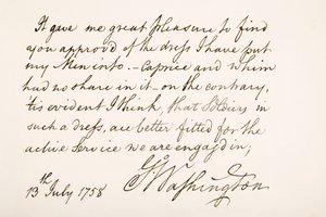 Scrittura e firma di George Washington, 1758
