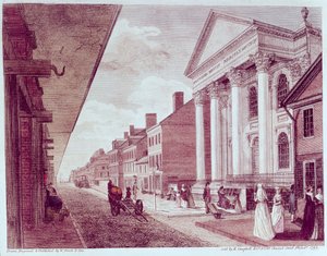 Strada principale con la prima Chiesa Presbiteriana, Filadelfia, 1799 da American School
