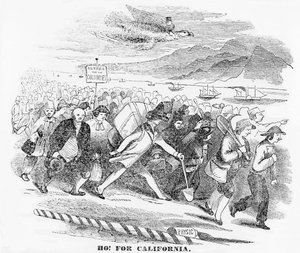 Ho! per la California, illustrazione dal New York Atlas, 14 gennaio 1849 da American School
