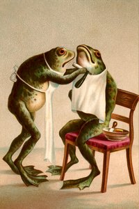 Illustrazione umoristica di una rana che si fa la barba da American School